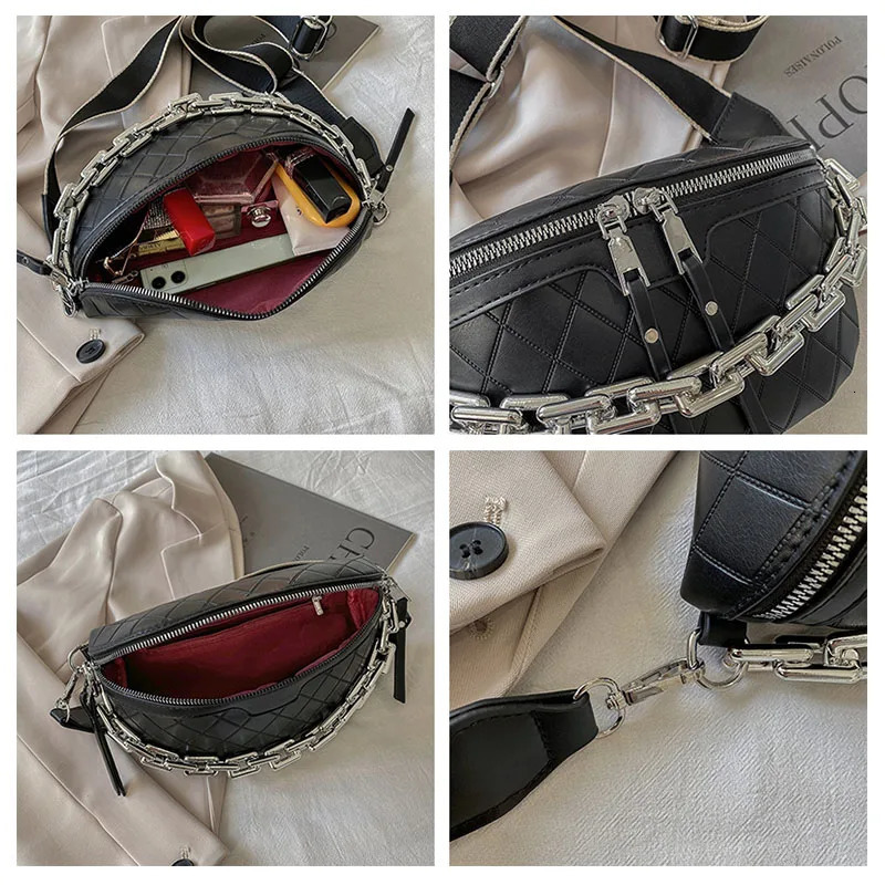 Chain Fanny pack Women Leather Waist Bag Chest pack Mini Female Belt Bags Fashion Ladies Shoulder Crossbody Bag 250614