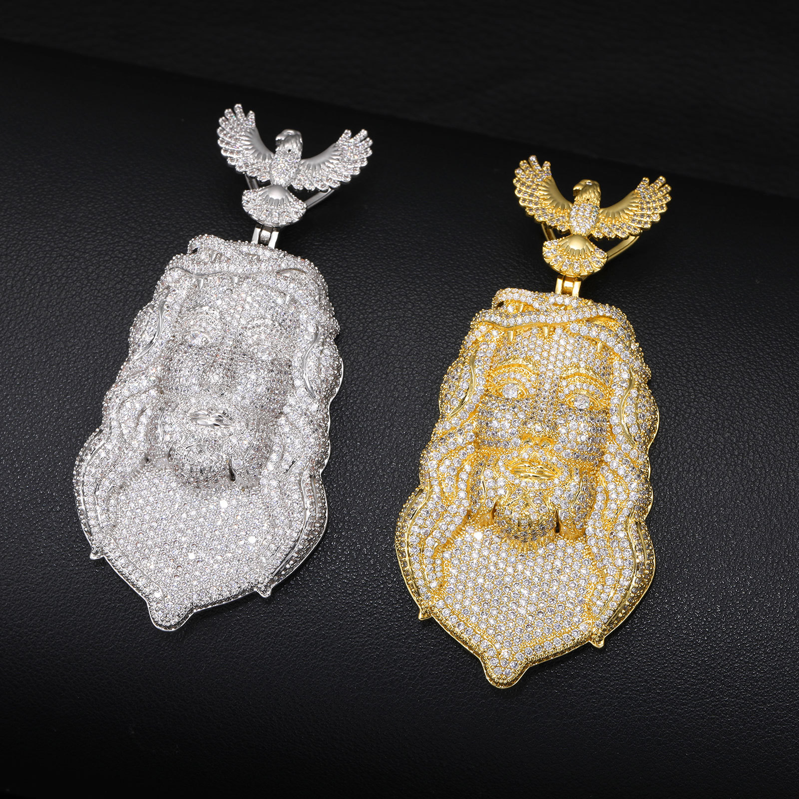 Hip Hop Eagle Clasp Jesus Face Pendant Necklace 5A Zircon Mens Religious Jewelry