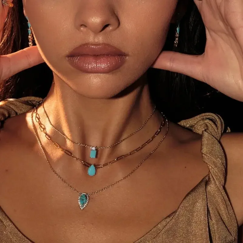 sdzstone 2025 NEW arrived water drop turquoise necklace Zircon Clavicle Chain Women's Gold Plated Color Preserved fashion jewelry