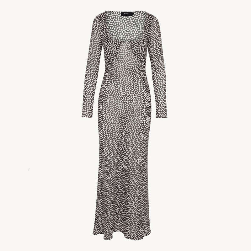 Designer Dress Women Dress Calf 863 Non-see-through 16mm Silk Dress Spring Summer 2025 White Dot Round Neck Pullover Sleeve Long Style Sun Protection