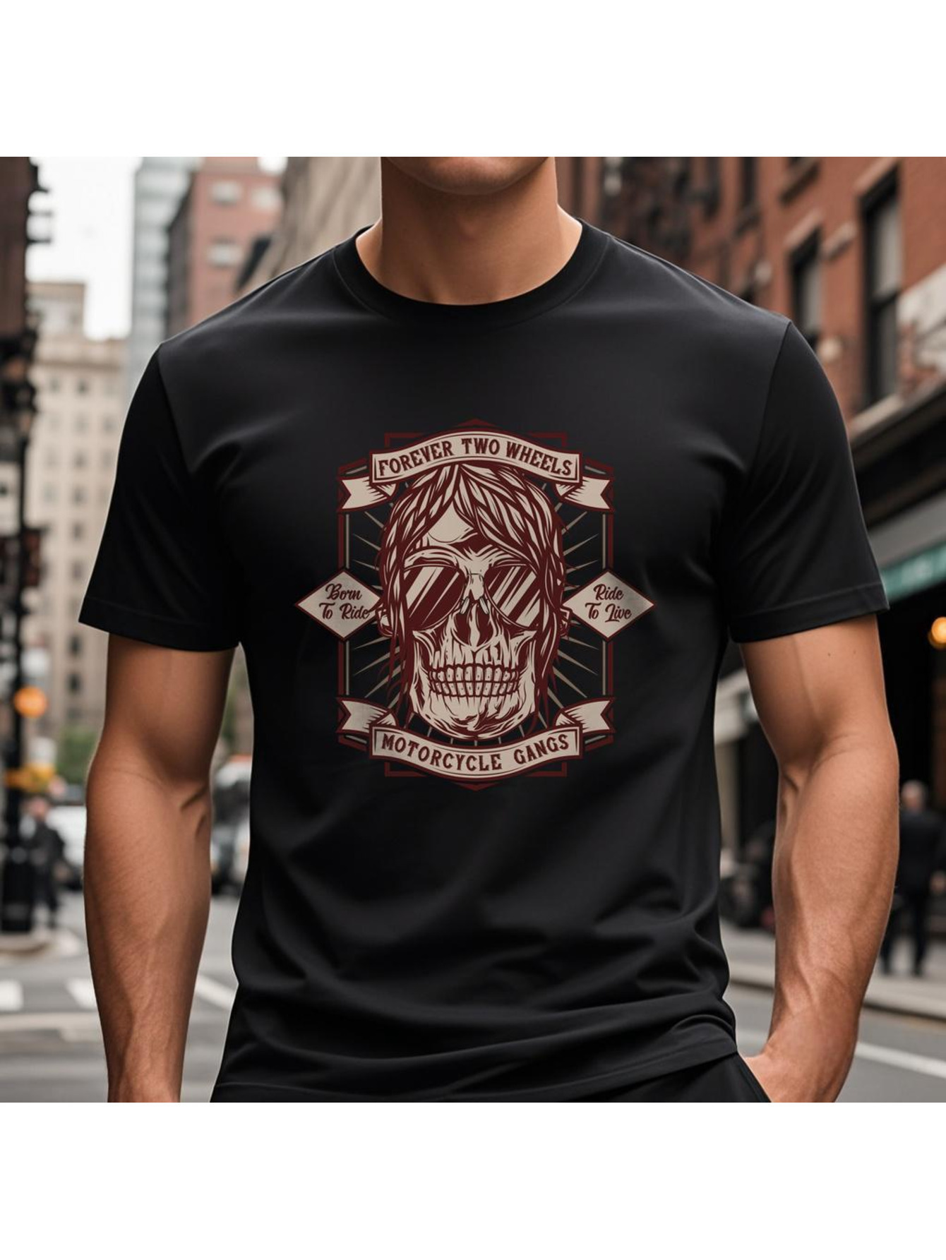 Dongdumaoyi Round Collar Men T Shirts Text White S-3Xl Short Sleeve Adult Motorcycle Cotton Black 180G Skull 49d4