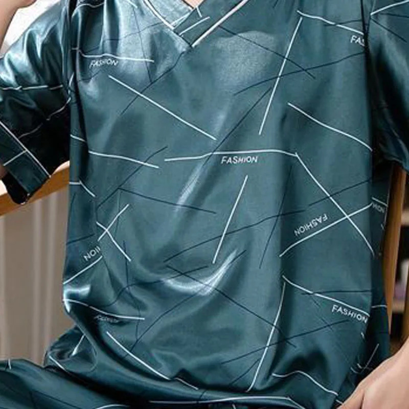 Pajamas Men Ice Silk Thin ShortSleeved TwoPiece Suit Korean Version of the Loose Large Size Home Clothing with Letters 250614
