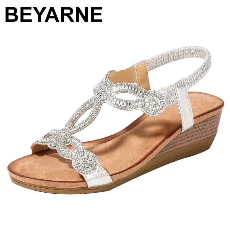 BEYARNE Womens Shoes Summer New Bohemia Wedge Women Sandals Rhinestone Woman Flip Flops Vintage Women Shoes BeachE627 Z250617