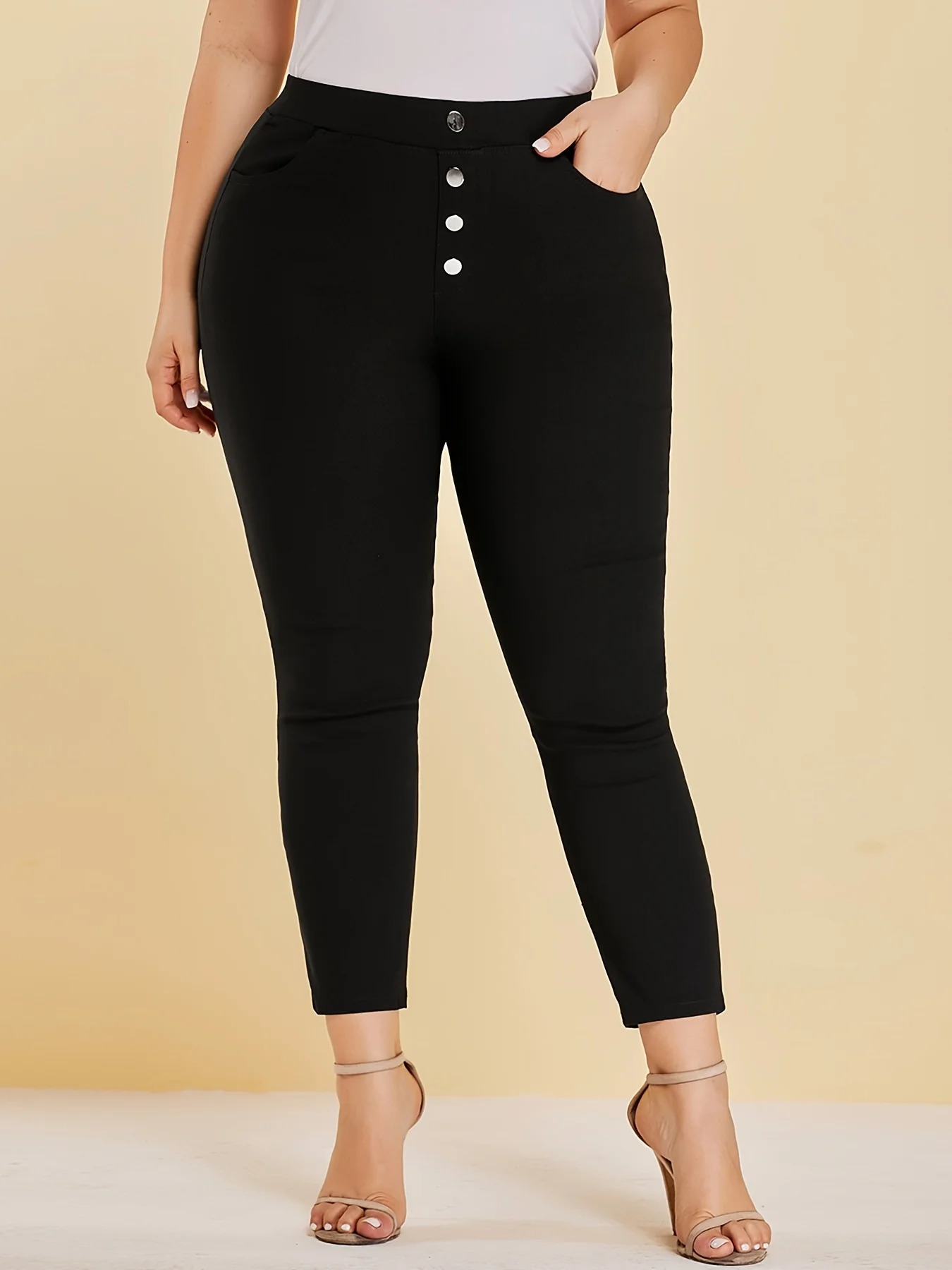 women plus size extreme waisthip style high elastic fabric button n yoga class pants ninequarter pants 250609