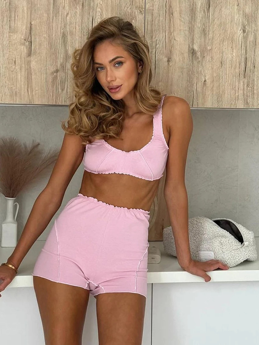 Marthaqiqi Summer WomenS Sleepwear Suit Sexy O-Neck Pajamas Crop Top Nightwear Tank Tops Nightie Shorts Casual Nightgowns Sets 250616