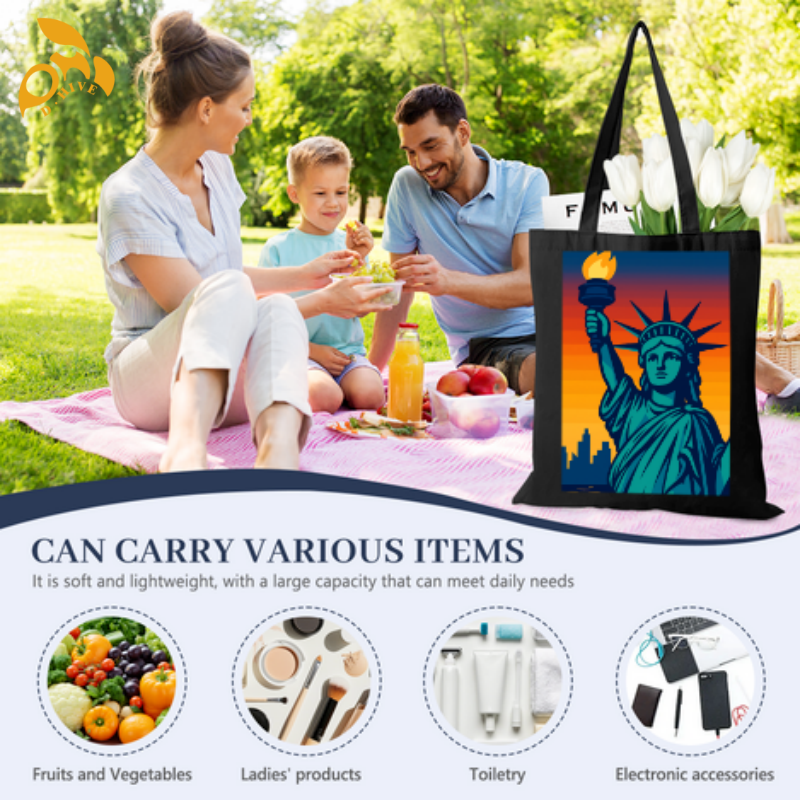 Free shipping TOP trendy designers customize lightweight and high-quality black full-print canvas tote DIY bags from US