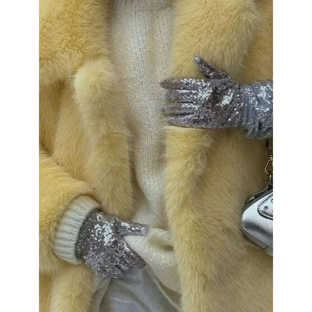 Thick Warm Women Coats Turn-down Collar Faux Fur Pocket Jackets Outwears 2024 Autumn Winter Soft Fluffy Ladies Overcoat