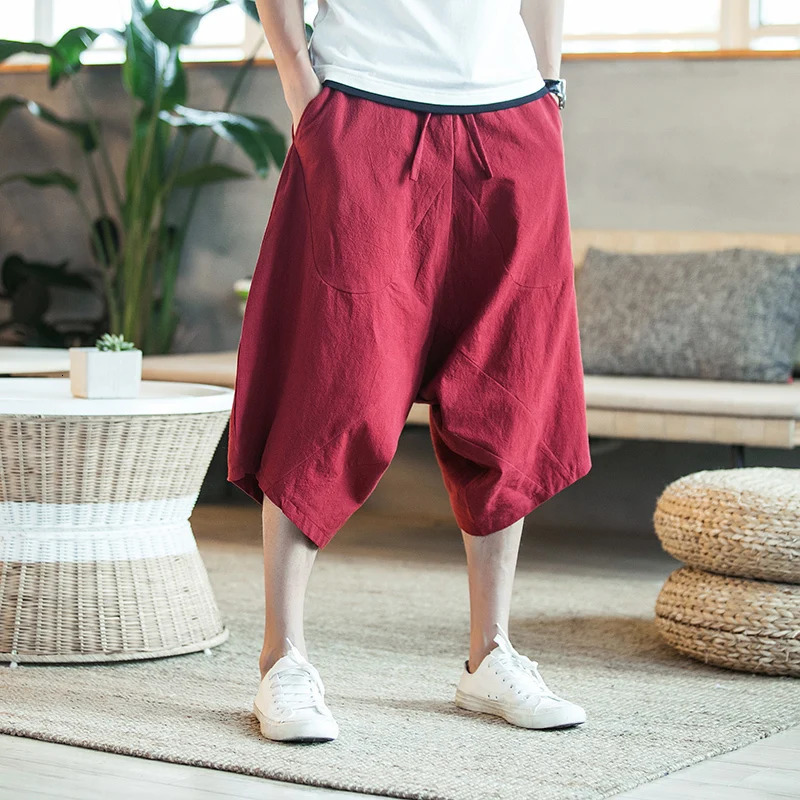Men Harajuku Harem Pants Mens Summer Cotton Linen Joggers Pants Male Vintage Chinese Style Soild Color Calf-lenght Trousers 250614