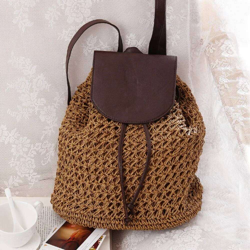 Fashionable Summer New Backpack Paper Rope Vacation And Leisure Beach Bag, Woven Women's Bag