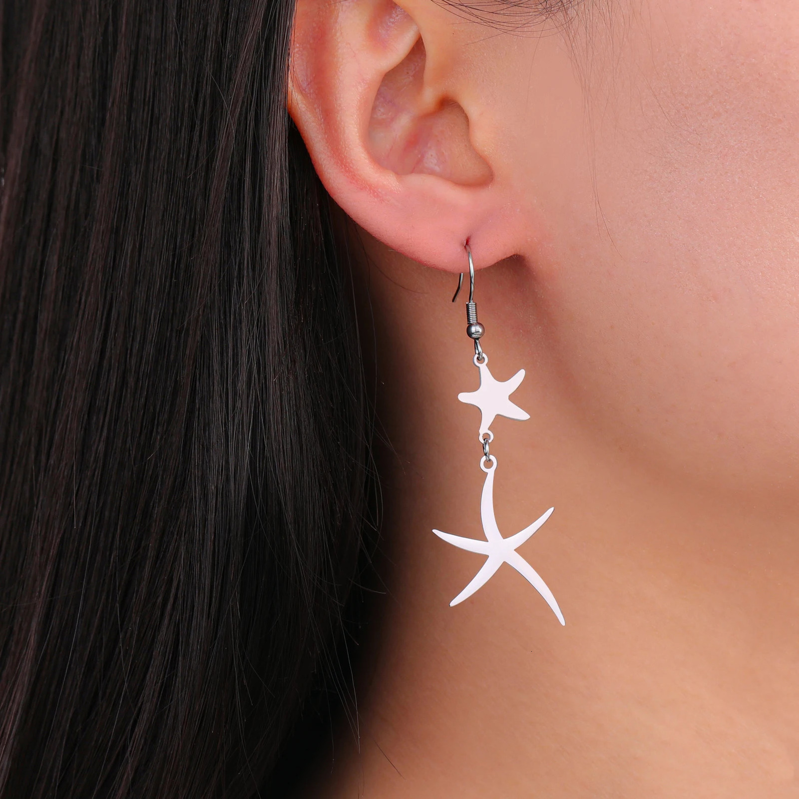 Lucktune Bohemia Starfish Pendant Dangle Earrings for Women Stainless Steel Ocean Beach Seastar Earrings Trendy Party Jewelry 250610