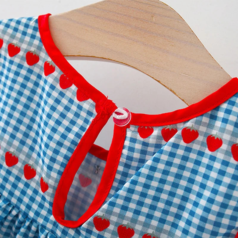 2 Pcs Baby Girls Summer Dress with Sleeveless Round Neck Plaid Heart Cherry Cotton Skirt and Diagonal Cross Bag Included 250617