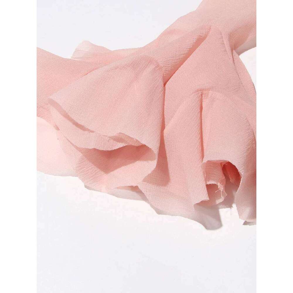 Designer Clothing 2025 Pink Patchwork Ruffle For Women Round Neck Flare Sleeve High Wait Slim Elegant Midi 107Cm Dress Female 2025