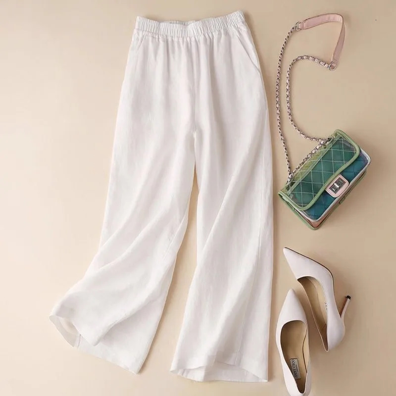 Fashion Full Length Casual Pants for Women Cotton Linen Wide Leg Pants Solid Summer Pants Female Loose High Waist Straight Trous 250616