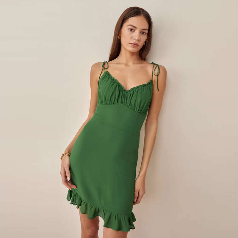 Designer Dresses for Women Tender Clothes Women Designer N661 Summer 2025 Sun Yi Same Style Rayon Green Short V-neck Sexy Slim Strap Dress