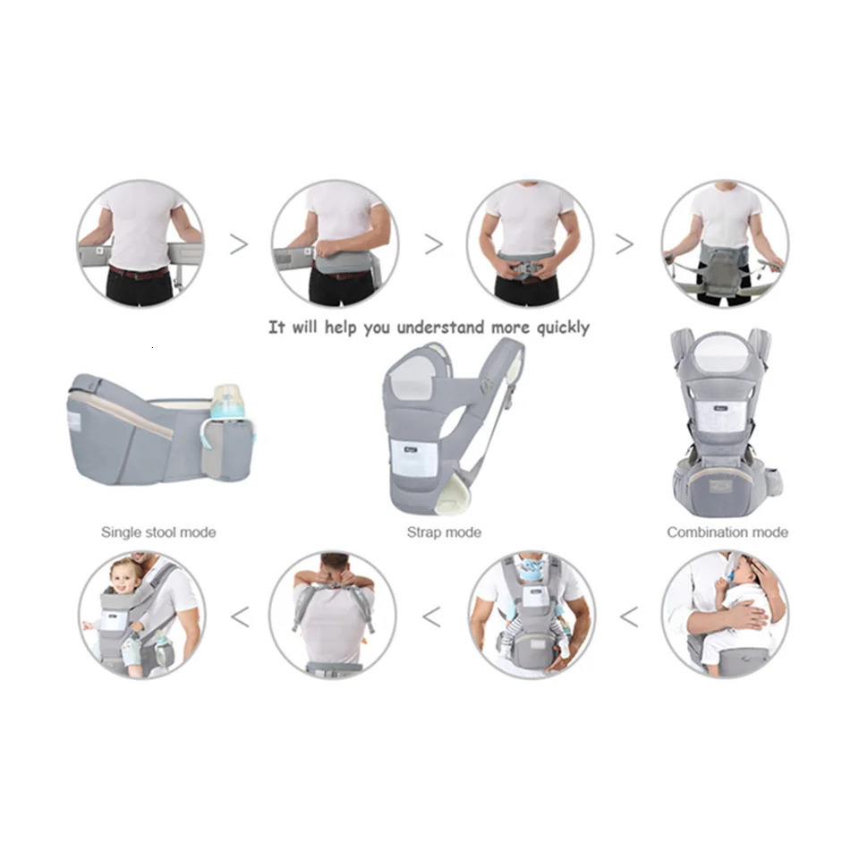 Baby Ergonomic Infant with Hip Seat Kangaroo Bag Soft Baby born to Toddler 7-45lbs Front and Back Bab 250617
