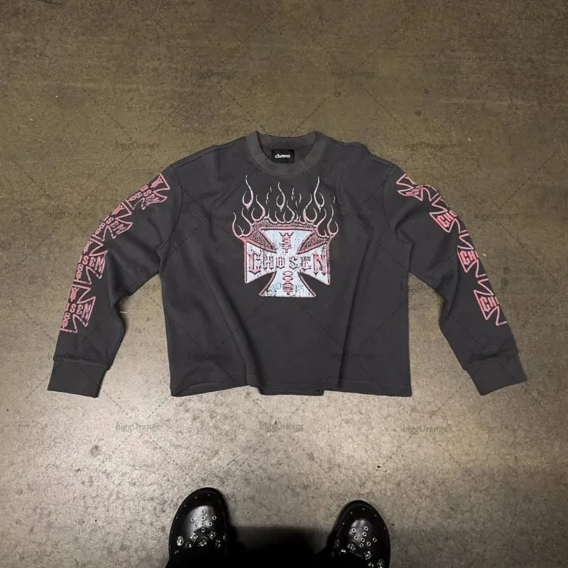 High Street Trendy Clothing Retro Fashion Harajuku Y2K Punk Oversized Long Sleeve Men Street Hip Hop Casual Loose T-shirt Women 250616