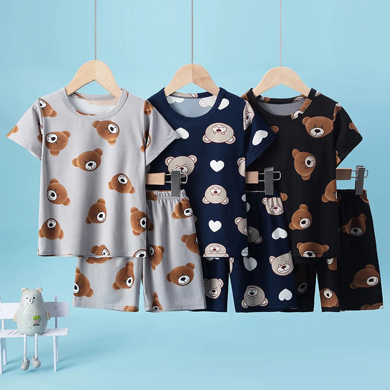 2-Pcs Childrens Casual Cute Home Service Suit Boy Casual Joker Bear Print Short Sleeve Girl Comfortable Joker Sweet Shorts Suit 250617