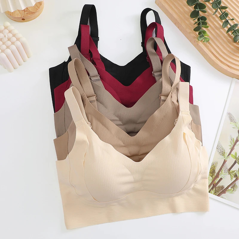 Plus Size Women Seamless Bras Sexy V Waist Brassiere Padded Wireless Soft Sleepwear Female Solid Breathable Underwear Lingerie 250617