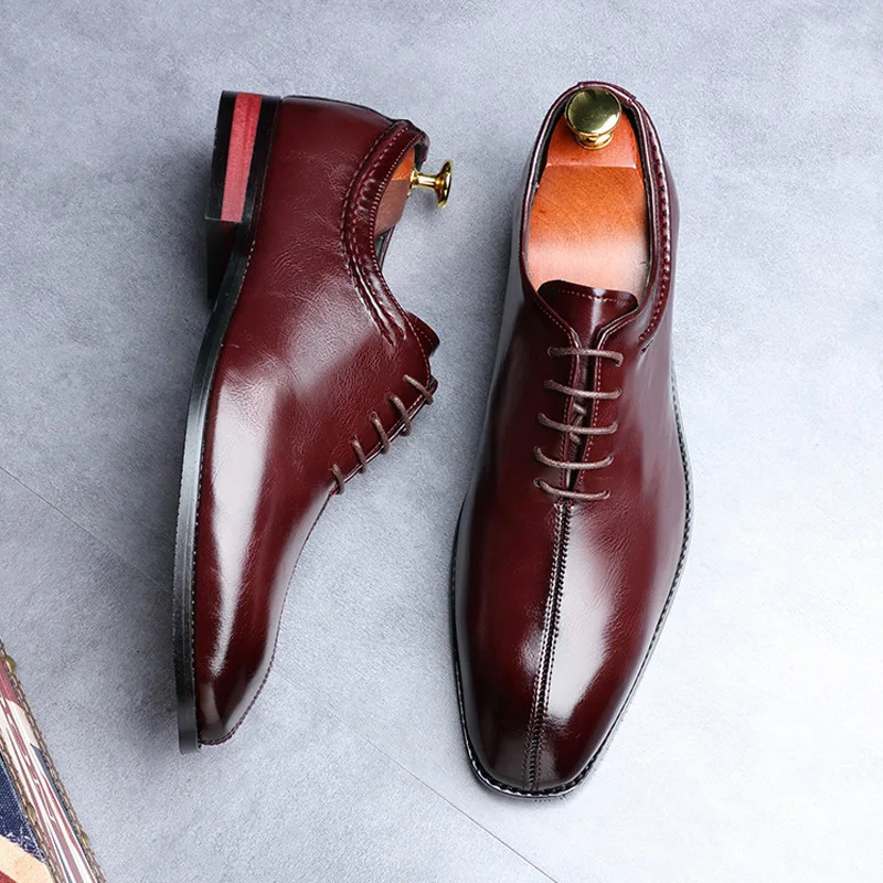 Man Classic Business Shoes Microfiber Leather Square Toe Laceup Dress Office Flats For Men Fashion Wedding Party Oxfords 250612