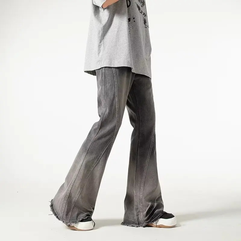 Trashy Y2K 2000S Streetwear Vintage Grey Baggy Flared Jeans Pants For Men Clothes Hip Hop Long Trousers Pantalones Hombre 250616