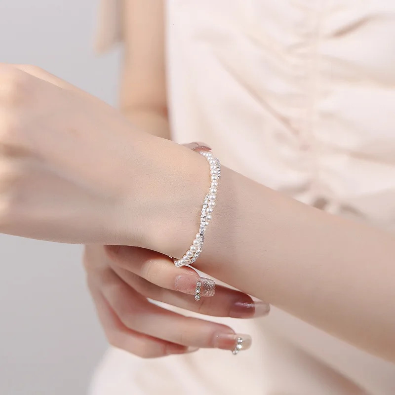 925 Sterling Silver Bracelet Double Layer Pearl Bracelet for Women Girl Vintage Bead Korean Jewelry Charm Bracelet 250616