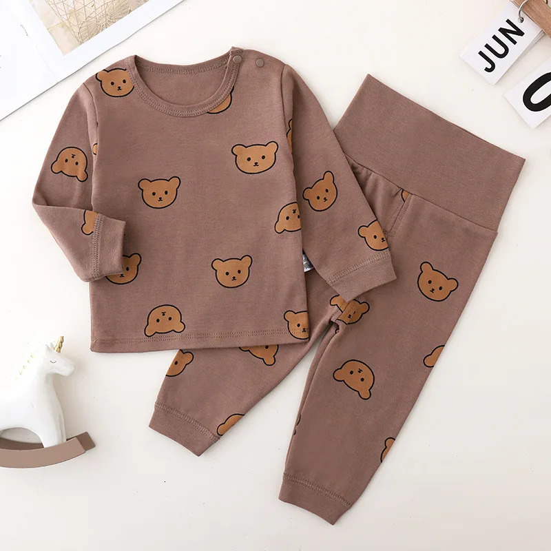 0-3Y High Waist Unisex Baby Pajama Suit Toddler Boys Cute Bear Sleep Wear Infant Pajama Girls Cartoon Print Night Wear 250617