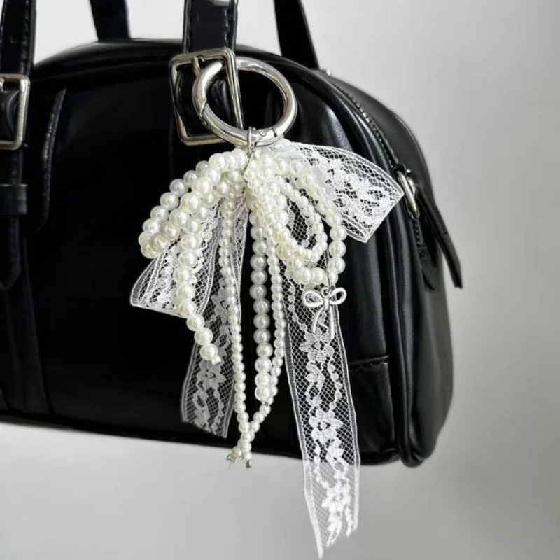 2025 Pearls Lace Bowknot Keychain Sweet Beaded Pendant Keyring for Women Handbag Backpack Key Chain Exquisite Ornament 250616