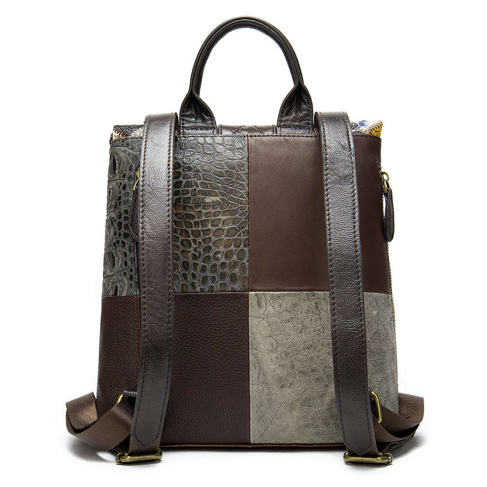 Women's Double Shoulder Bag Top Layer Cowhide Color-Block Personality Backpack Fashion and leisure