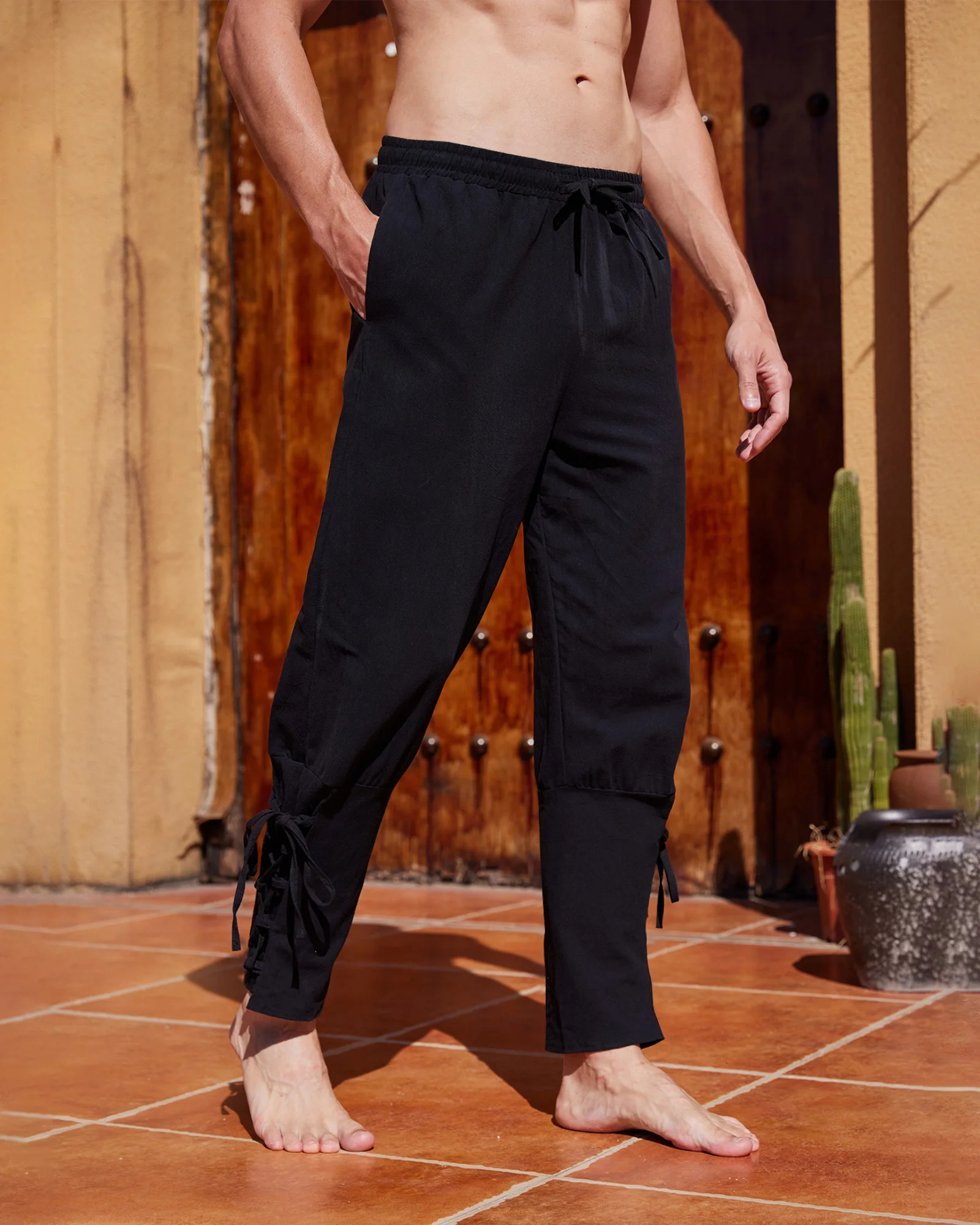 Mens Halloween Costume Pants Medieval Viking Pirate Cosplay Pants Renaissance Trousers for Adult With Pocket 250614