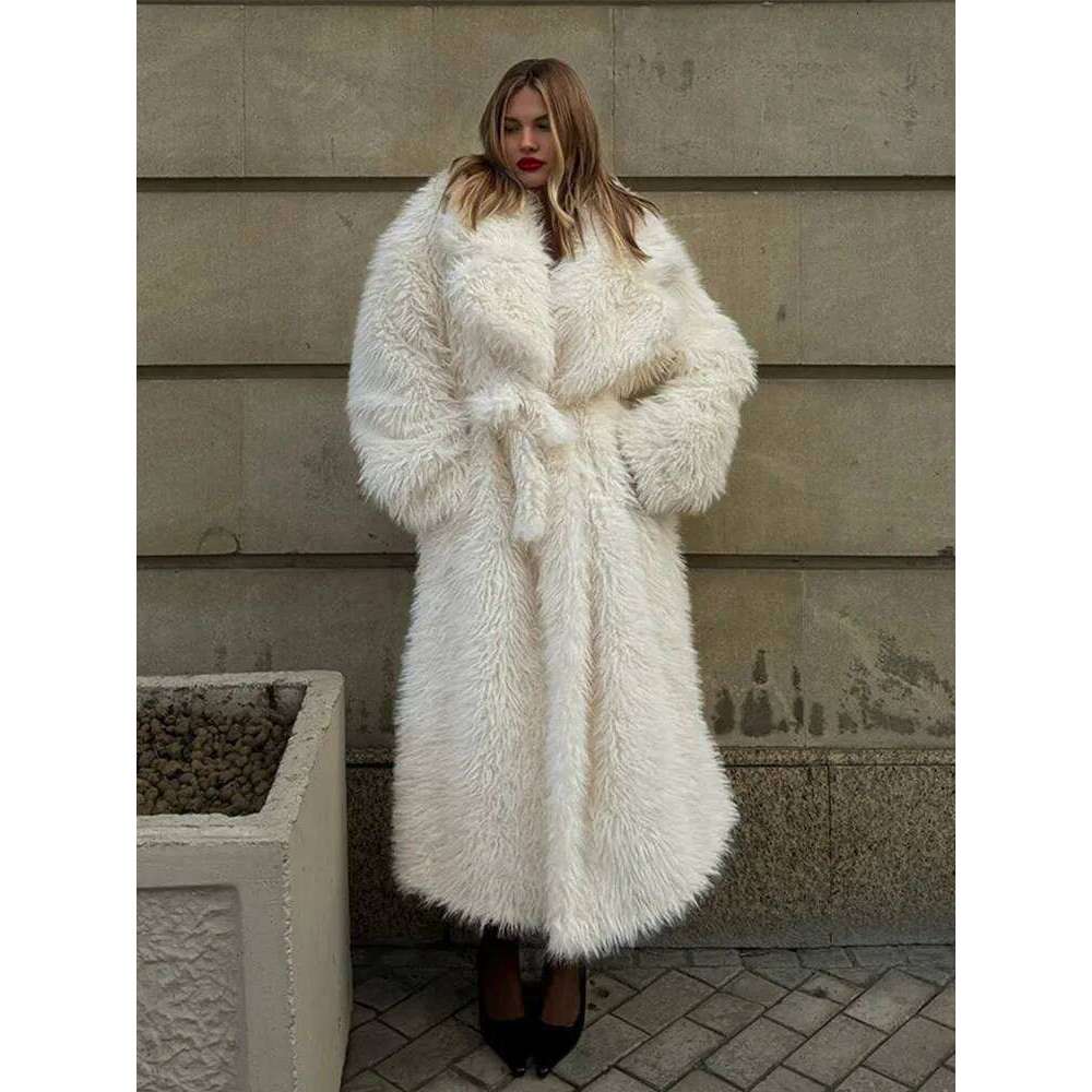 Fashion Fluffy Plush Women's Coat Casual Loose Solid Color Turndown Collar Long Coats Winter Windproof Warm Outerwears