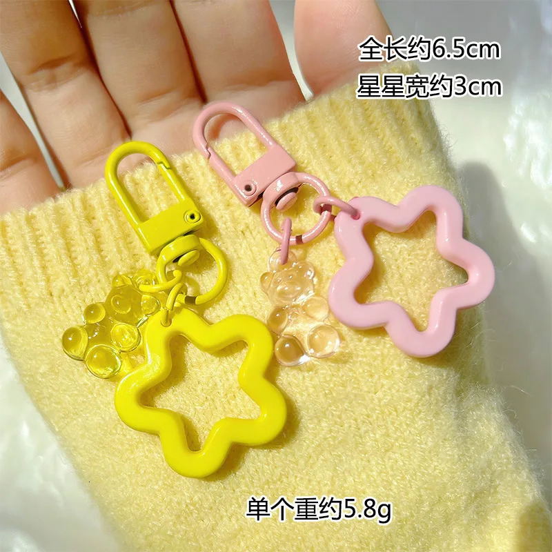 10pcs Metal Keyrings Buckle With Stars Bear Pendant Colored Keychain For Diy Jewelry Making Key Ring Accessories Wholesale 250616