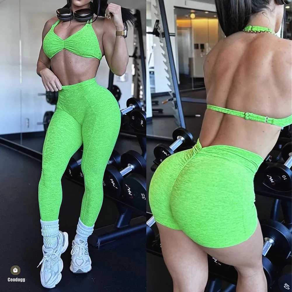 2PCS Women Tracksuit Adjustable Bra Set V Back Workout Pant Sport Gym Shorts High Waist Legging Active Wear XP02 W250617