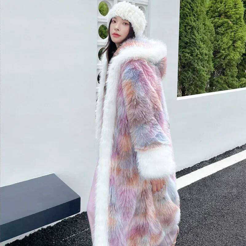 Dream Long Loose Chinese Ancient Color Women's Toka Hooded Cape X-Long Streetwear Faux Fur Coat