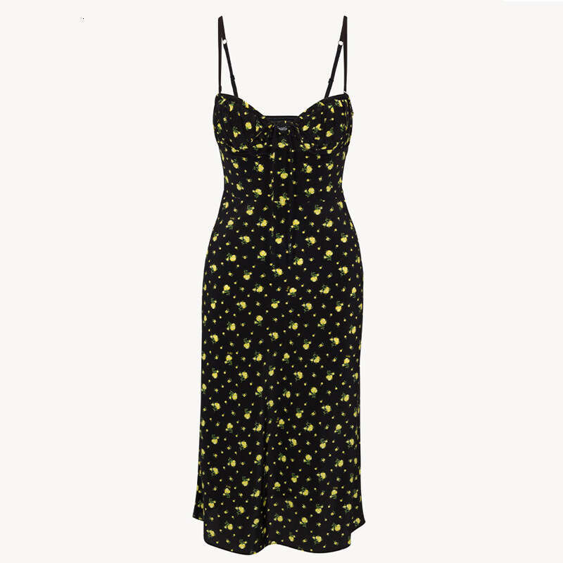 Dresses for Woman Designer Devise Wedding Guest Dress for Women N645 Summer 2025 Black Print Strap Vacation Style Sexy Silk Off-shoulder Midi Dress
