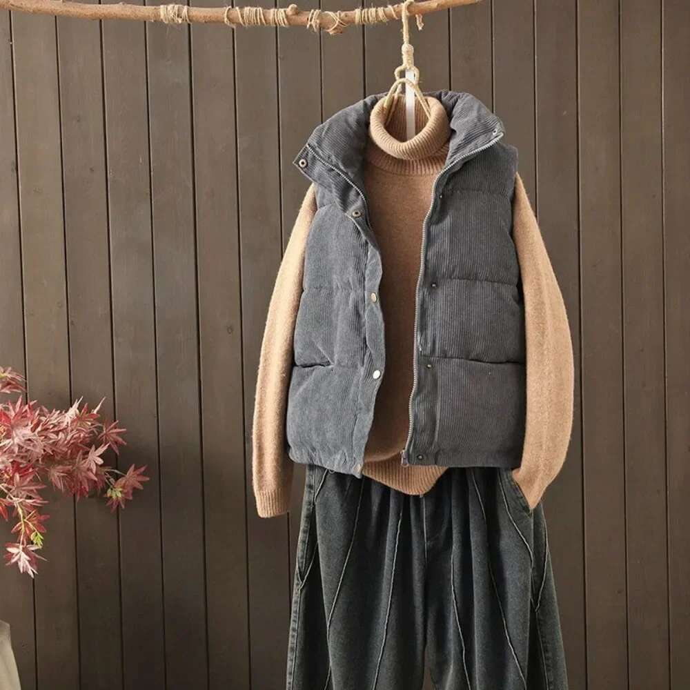 Short Loose Half Lady Giletes Winter Clothing Pretty Korean Style Trend 2025 Womens Corduroy VestsWorking Youthful Warm Cold