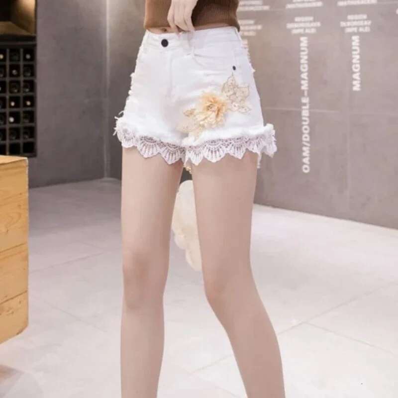 Denim Shorts for Women High Waist Flowers Short Jean Pants Woman To Wear 2000s Clothes Y2k 2025 Classic Casual Fashion Clothing