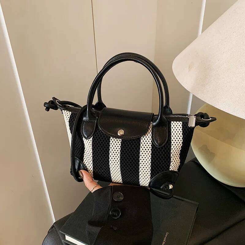 Women's Handbag. Korean Fashion Style, Handheld -like Design. Popular, Stylish Striped Fabric, Crossbody for Females
