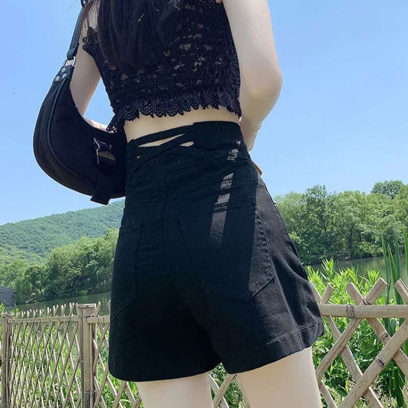 Black Womens Denim Shorts High Waist White Biker Pole Dance Short Pants for Woman To Wear Wide Y2k Harajuku Elegant XL Jeans