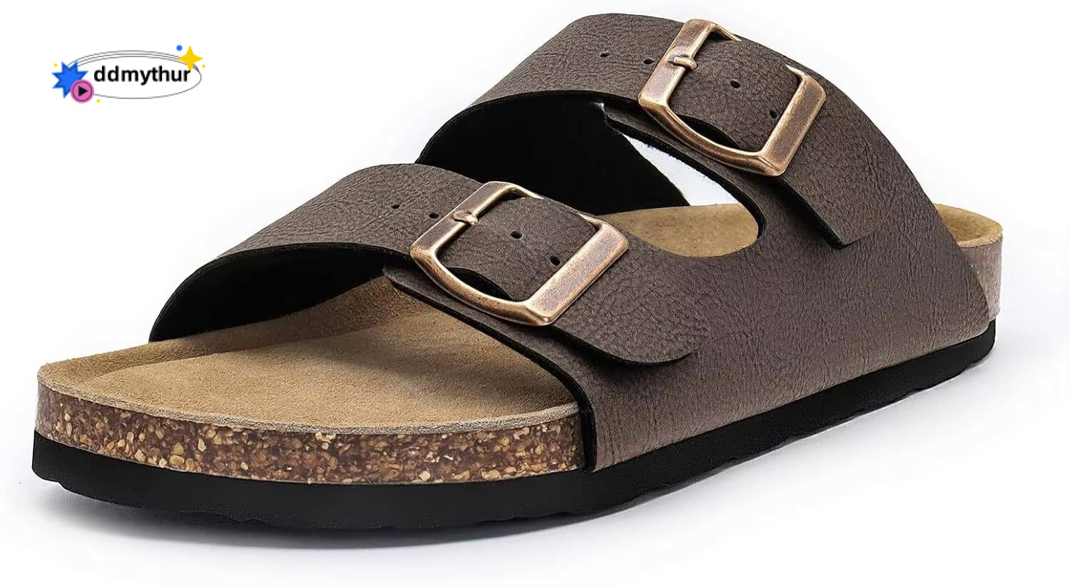 Women's Flat Cork Footbed Slide Sandals Arch Support Slip on Slides with Adjustable Buckle ddmythur