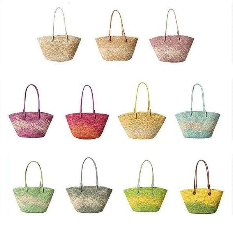 Gradient Color Straw Underarm Shoulder Bag,Summer Beach Vacation Travel Tote Bag,Grass Woven Handbag,Shopper Boho Market Basket