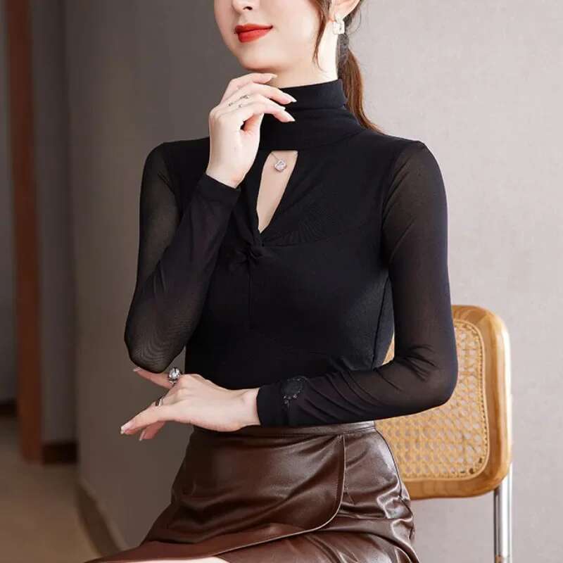 Womens Long Sleeve T-shirt Polyester Top Female Slim Elegant Emo Harajuku Fashion Trending Clothing Clearance 2025 Y2k Clothes
