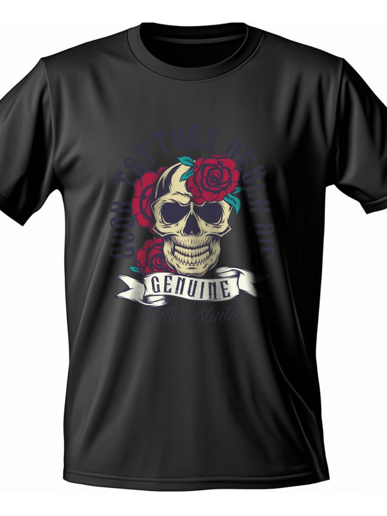 Dongdumaoyi Short Sleeve S-3Xl Round Collar T Shirts 180G Skull Adult Black Men Cotton Rose White bca8