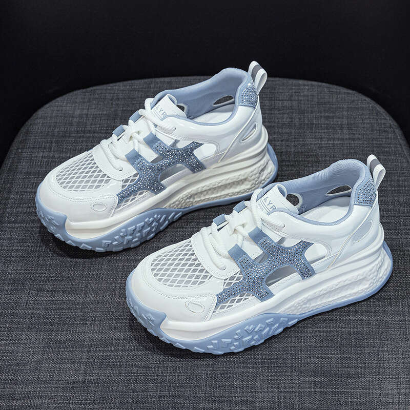 Hollow Breathable Mesh Dad Shoes New 2025 Summer New Thick-Soled Versatile Casual Sports Super Popular White Sneakers For Women