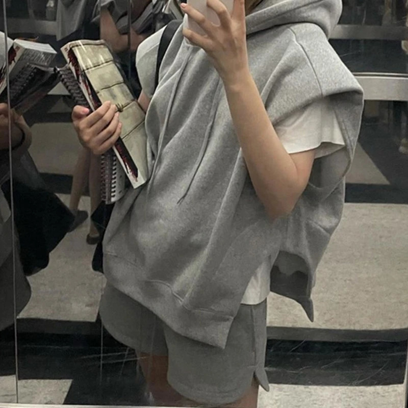 Women Sleeveless Hooded Tank Tops Drawstring Casual Workout Summer Cami Shirts Solid Color Hoodie Tunics Top Sweatshirt 250612