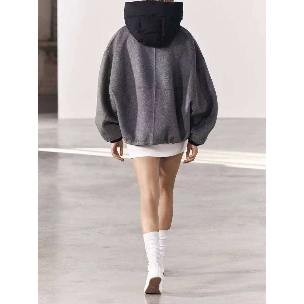 New autumn women's clothing European and American style French design fashionable versatile woolen coat with detachable cotton h