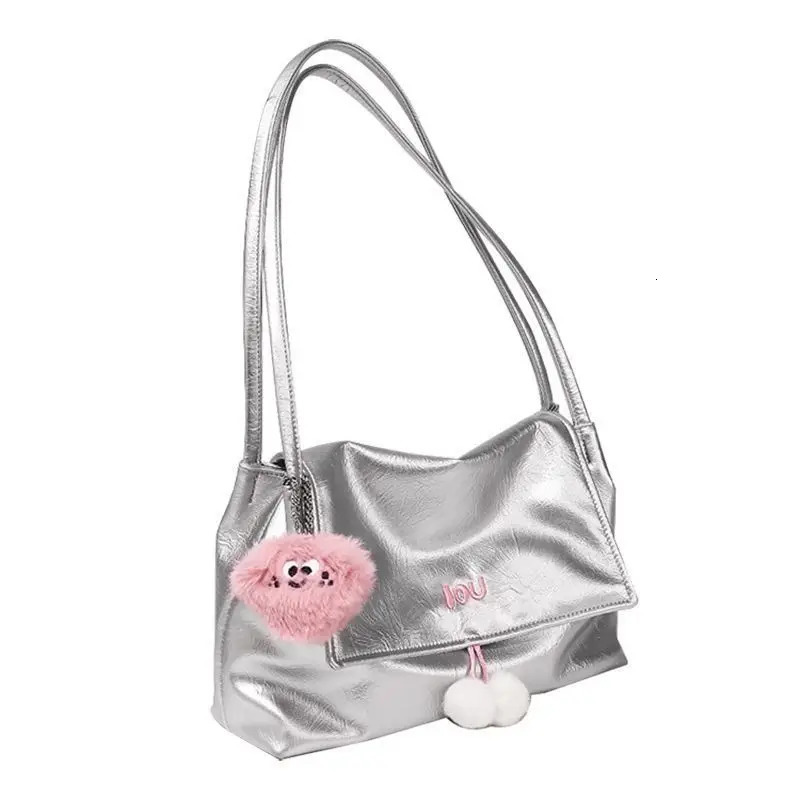 JIAERDI Large Capacity Silver Tote Bag Women High Street Pu Leather Casual Handbag Messenger Bag Ladies Retro Crossbody Bags Y2k 250614