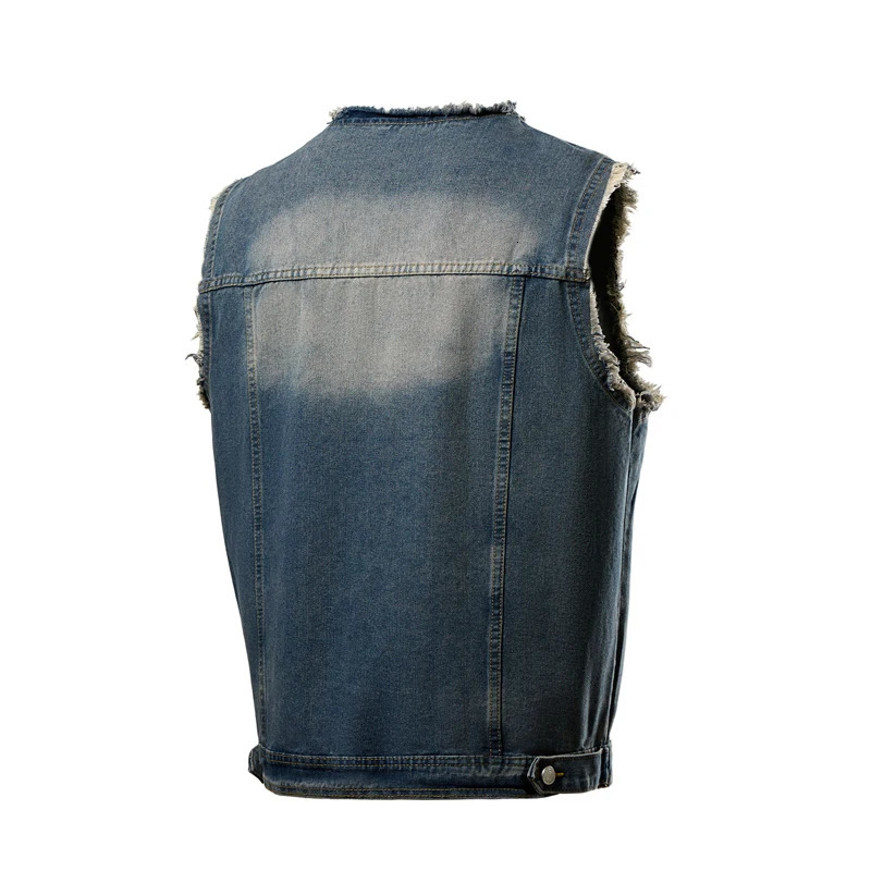 Denim Vest Men Sleeveless Vintage Moto Biker Jean Jacket Coat Fashion Casual Men's Hip Hop Denim Waistcoat Ripped Streetwear 5XL 250614CJ