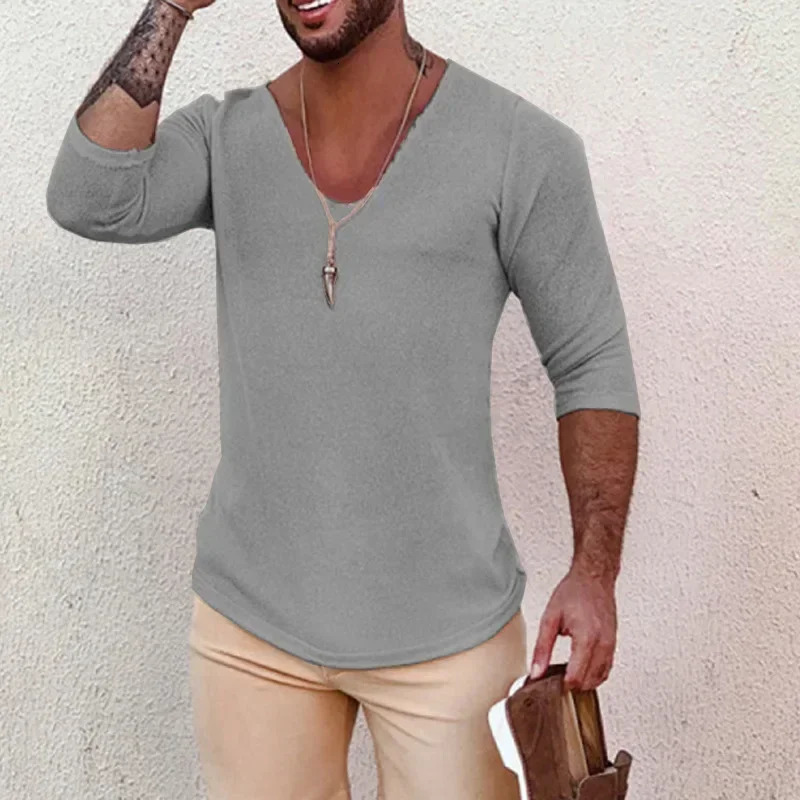 Mens Solid V Neck Long Sleeve Kniited Pullovers Spring Summer Thin Style Slim Sweaters Casual Mens Clothing Knitting Tops 250616