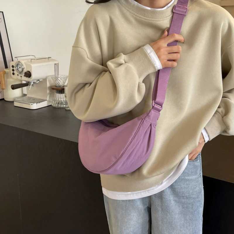Solid Color Nylon Casual Womens Messenger Bag Simple Large Capacity Female Shoulder Bags Fashion Ladies Hobos Handbags Purse Z250617