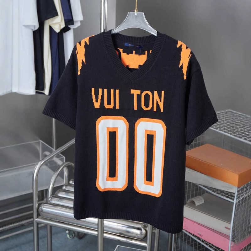 Men's T-Shirts Designer High-Quality Standard Number 00 Letter V-Neck Knit Shirt Short Sleeve T Unisex Top Jersey tees tops